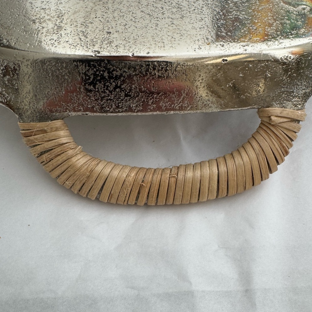 Zodax Raw Aluminum Silver Tray with Cane Wrapped Handles - Picture 5 of 10